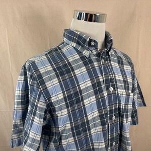 Brooks Brothers Large Regent Shirt Blue Plaid Short Sleeve Button Down Mens